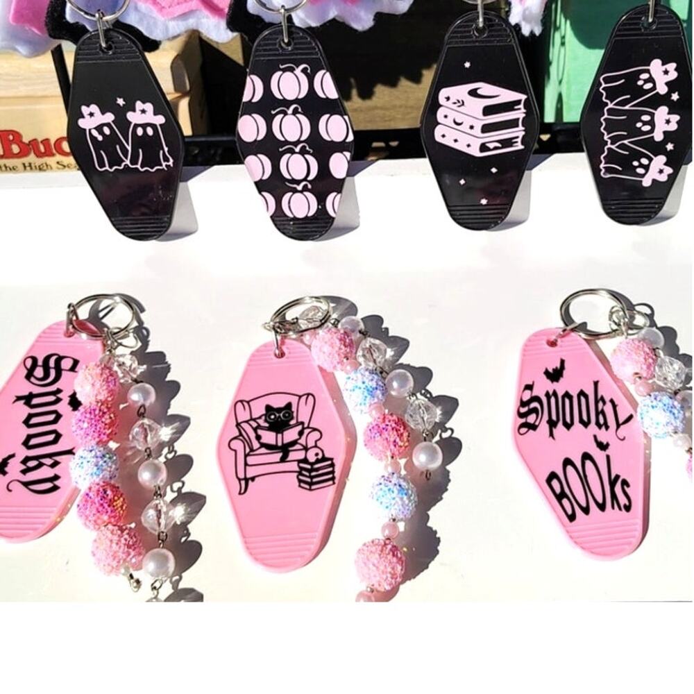 3 Boo book lover's motel keychain n purse charm sets